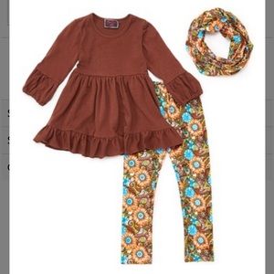 EUC Royal Gem Brown Ruffle-Hem Tunic Set Size: 5-7